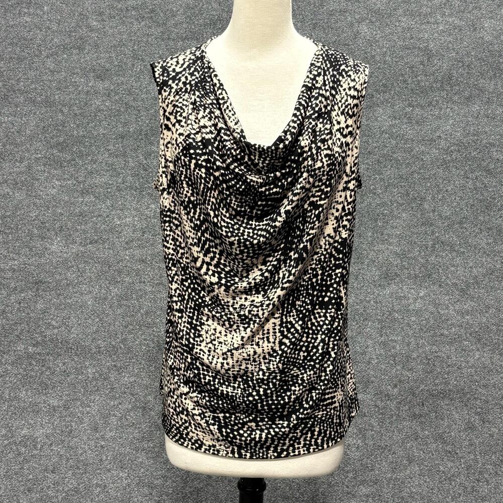 Ellen Tracy Tank Top Womens XL Black Geometric Cowl Neck Sleeveless Stretch